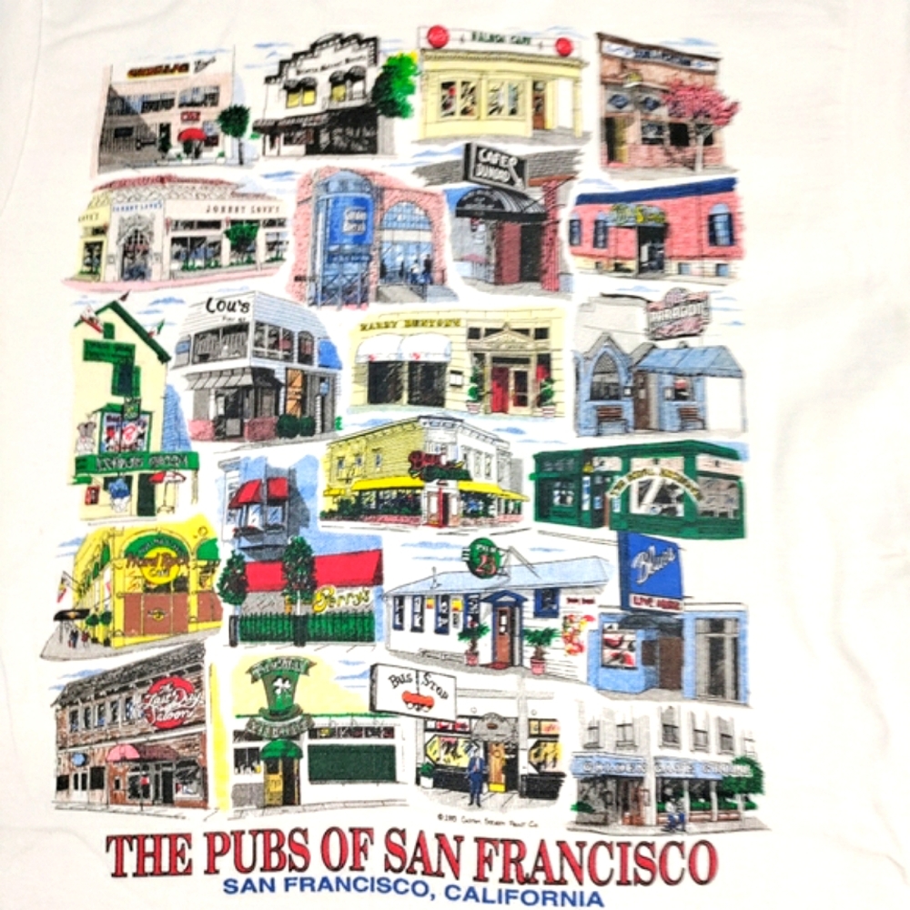 San Francisco Pubs Graphic Tee Shirt Fruit of the Loom Cotton Medium White NWOT
